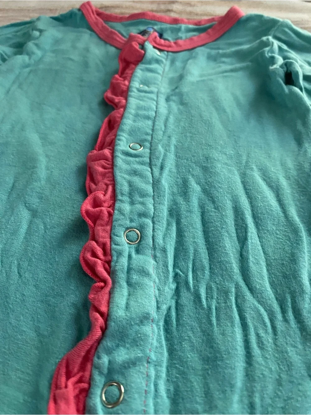 Kickee Pants Turquoise Footed One-Piece with Pink Trim